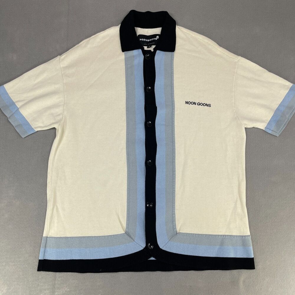 Noon Goons Boulevard Knit Shirt Mens Size Small Cotton Button Up Polo Vanilla